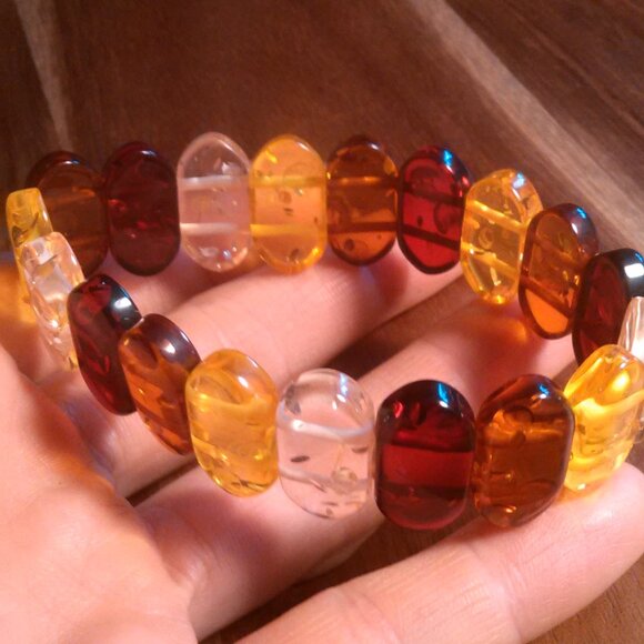 Multi-Color Simulated Amber Block Bead Stretch Bracelet - Picture 7 of 11